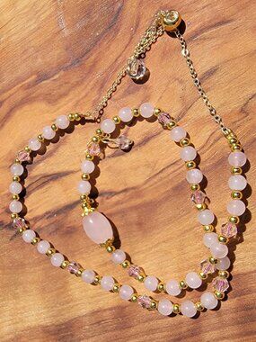 Rose Quartz Wrap Bracelet Adjustable Gold Bead Delicate